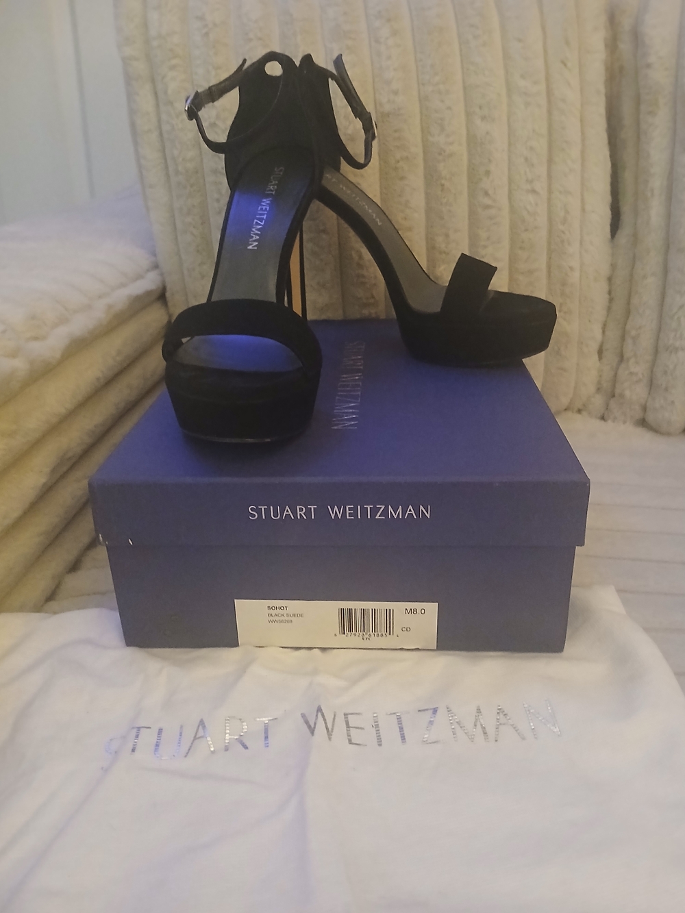 Stuart Weitzman Black Suede Platform Ankle-Strap Sandals